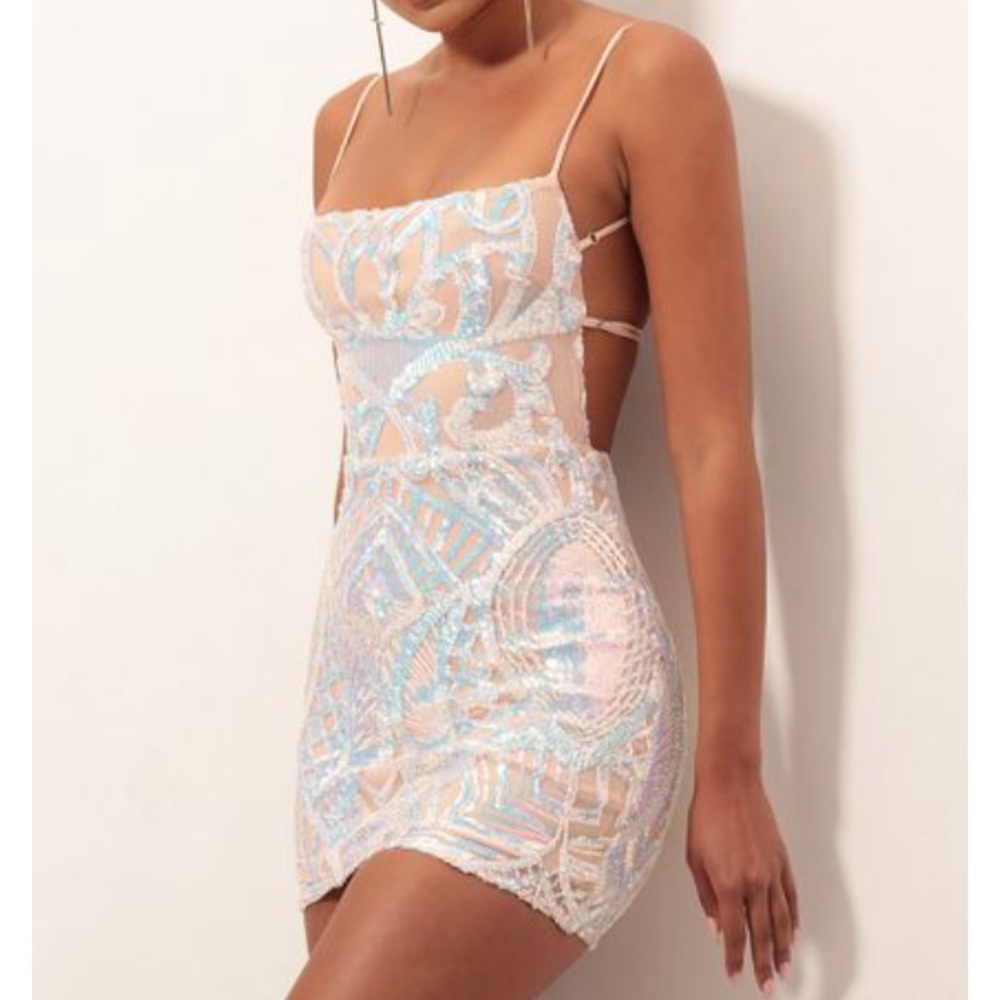 Starstruck Strappy Dress in Nude Iridescence